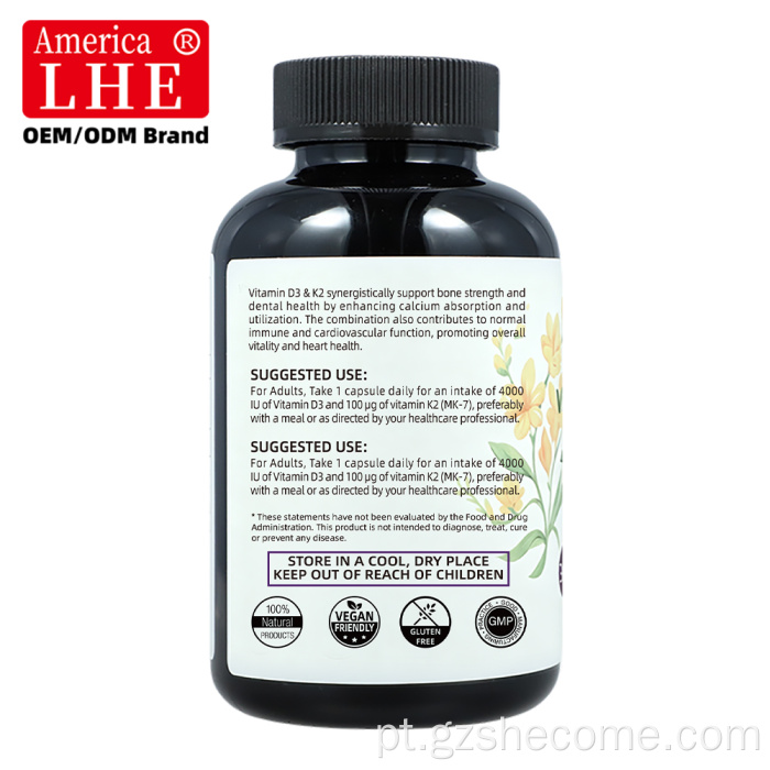 Shecome Vitamina D3 K2 Cápsulas Saúde Óssea